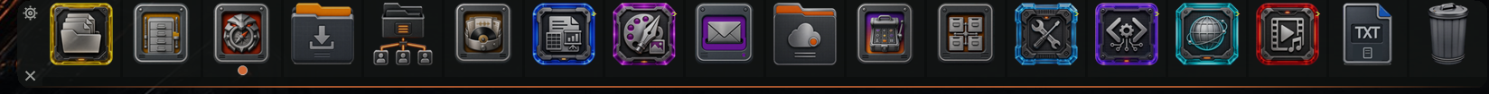 Aktuelles FlickDock mit Programmen, Ordnern und Werkzeugen